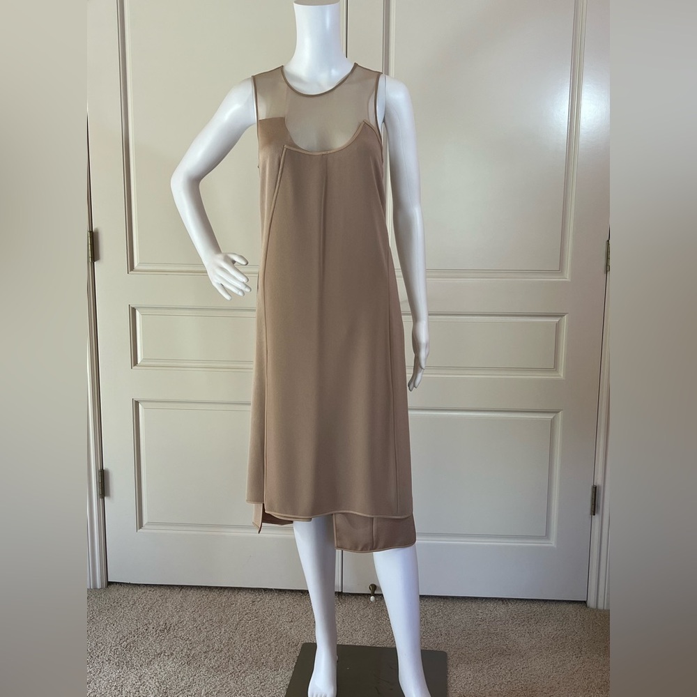 BCBGMaxAzria Beige Midi Dress with Sheer Accents